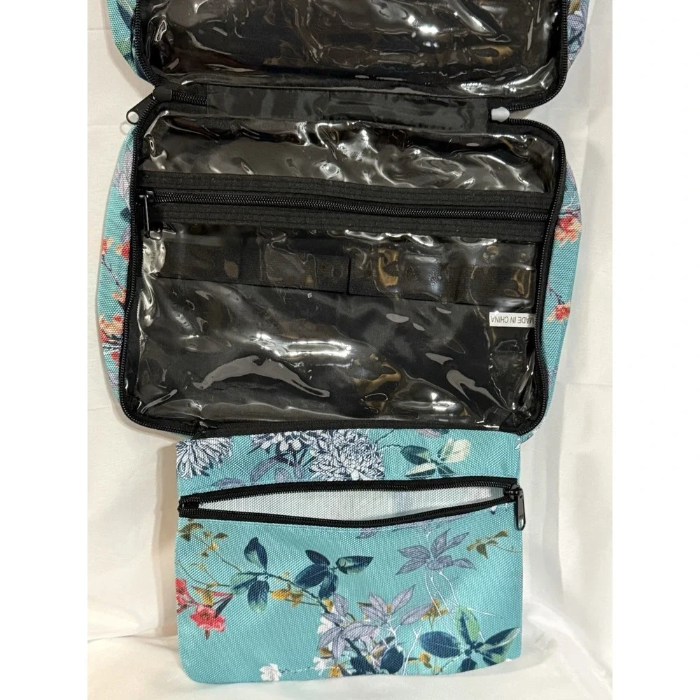 B&C Large Hanging Travel Orginzer Bag Turquoise Flowers Multi-pockets
